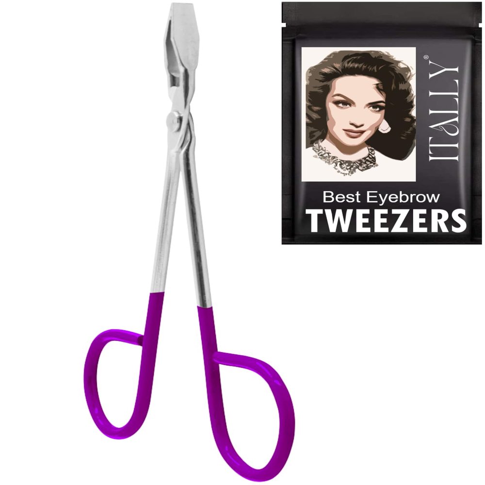 ITALLY Professional Salon TWEEZERS with Easy Scissor Handle, The BEST PRECISION EYEBROW TWEEZERS Men/Women, Pinzas Para Cejas, Ingrown Hair, Blackhead;Colors MADE IN MEXICO (Gloss-Metallic-Purple)