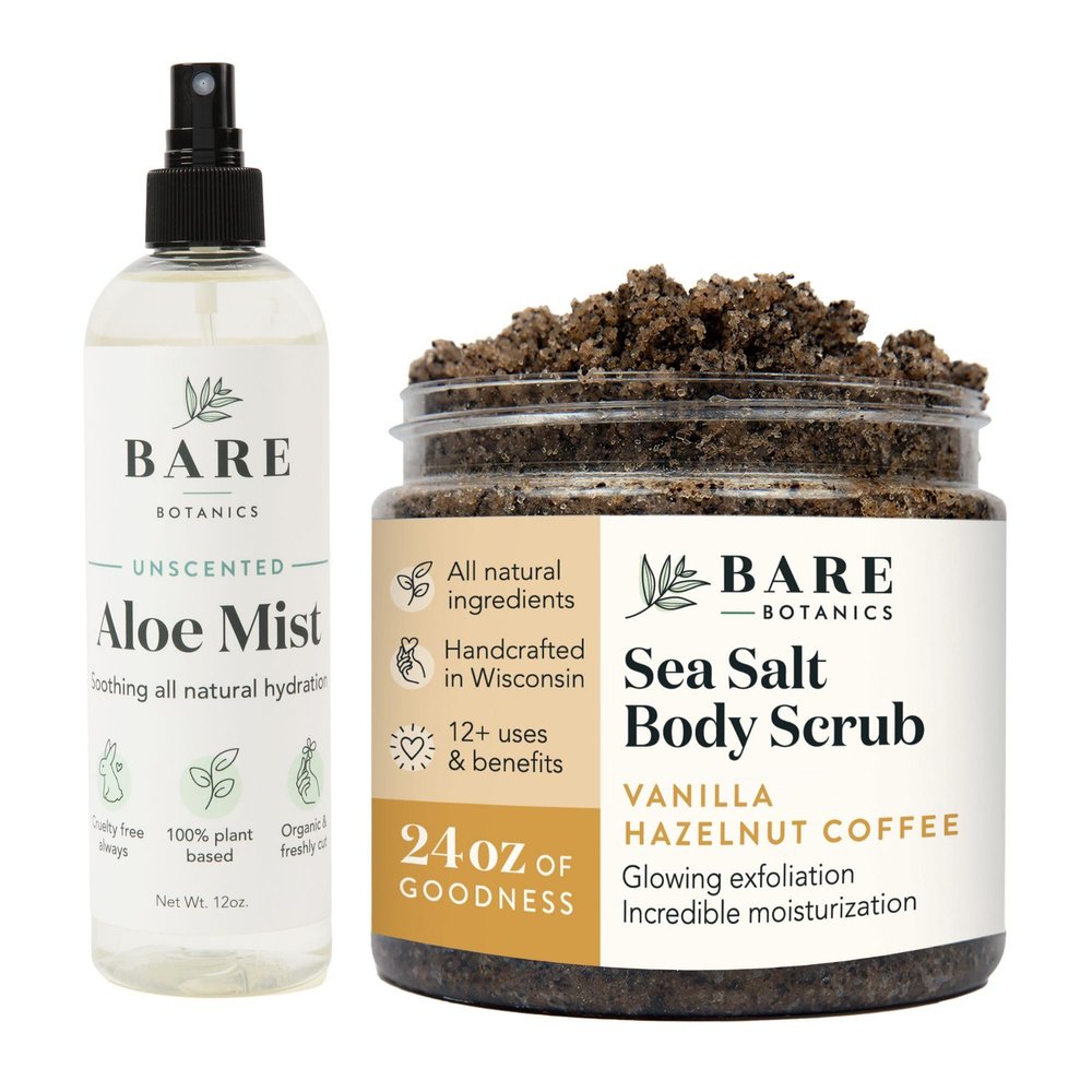 Bare Botanics Aloe Vera Mist + Vanilla Hazelnut Coffee Body Salt Scrub