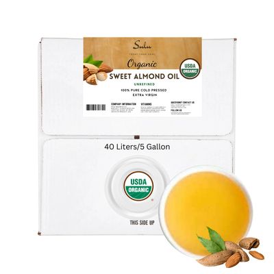 16 Liters/5 Gallons of Certified Organic Unrefined Cold Pressed Sweet Almond Oil