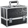 FRENESSA Makeup Train Case Makeup Box 11.8 Inch Large Makeup Case Organizer 3 Trays with Mirror Locking Cosmetic Storage Box for Cosmetics Nail Supplies Sewing Travel Case Black Floral view 1