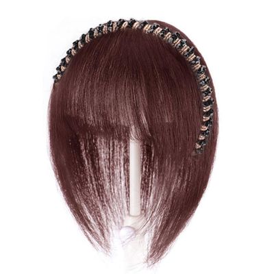 10inch Human Hair with Crystal Headband Natural Cover Whire Hair Hairpiece Hair Toppers Bangs for Woman for Hair Loss (Dark brown,straight)