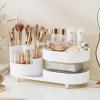 Rotating Cosmetic Organizer - 3 Layer Storage, Brush Holder, Drawer, Countertop Makeup Skincare & Perfume Organizer, Lotions Display Case (White) view 1