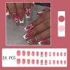 24Pcs French Tip Press on Nails Medium Square Fake Nails Cute Bow Rhinestones Heart Designs False Nails Full Cover Stick on Nails Glossy Nude Acrylic Nail for Women Valentines Nail Decorations view 2