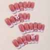 24Pcs French Tip Press on Nails Medium Square Fake Nails Cute Bow Rhinestones Heart Designs False Nails Full Cover Stick on Nails Glossy Nude Acrylic Nail for Women Valentines Nail Decorations view 3