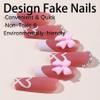 24Pcs French Tip Press on Nails Medium Square Fake Nails Cute Bow Rhinestones Heart Designs False Nails Full Cover Stick on Nails Glossy Nude Acrylic Nail for Women Valentines Nail Decorations view 4