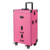 AOOCHU Rolling Makeup Case Salon Barber Case Professional Cosmetic Trolley Large Storage With Keys Universal Wheels Make Up Cosmetic Orgainzer Zinc Alloy Makeup Travel Organizer Cosmetic Case (Rose) view 4