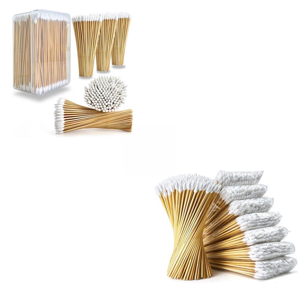 1200 PCS 6" Long Cotton Swabs in Storage Box - Strong Cleaning Swab with Bamboo Handle - Lint Free Cotton Swabs with Wooden Sticks - Cotton Tipped Applicators for Gun Cleaning, Makeup Removing