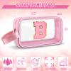 Vodolo Initial Makeup Bag,Letter B Cute Clear Monogrammed Cosmetic Travel Bag for Womens Girls,Personalized Pink Aesthetic Traveling Make Up Organizer Bag for Beach,Waterproof Toiletry Bag view 2