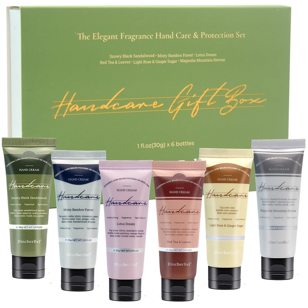 DincherBel Hand Cream Gift Set - Travel Size Scented Hand Lotion Set for Dry Skin, Ideal Holiday Gift for Women/Men/Birthday, 6 x 1.0 oz/30 ml