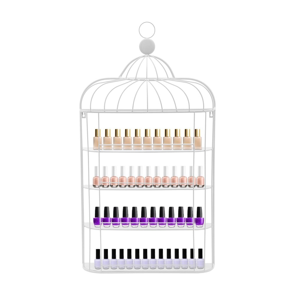 Dlinanta Nail Polish Storage Racks, Cage-Shape Cosmetic Display Racks Metal Wall Mounted Nail Polish Rack for Spa Nail Salon Shop Home