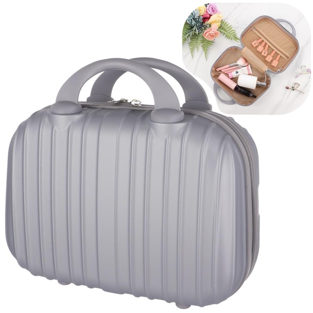 Chewtoyo Carrying Hand Luggage Bag With Elastic Band, 13 Inch Hard-Shell Cosmetic Case, Portable Makeup Travel Suitcase, Small Abs Organizer, Anti-Slip Pads Case Makeup