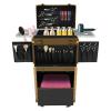 CNCEST Beauty Salon Luggage,Rolling Lockable Makeup Train Case Hairdressing Trolley Stylist Beauty Salon Cosmetic Luggage Travel Organizer Tool Box with Hair Dryer Holder (Gold) view 1