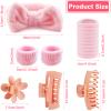 16 Pcs Face Wash Headband Wristband Hair Clips Ponytail Holders Set for Women, Soft Spa Bowknot Headband, Plastic Claw Clips, Elastics Hair Tie for Facial Skincare Makeup (Pink, M) view 2