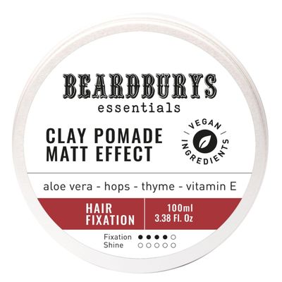 Beardburys Essentials Matte Hair Styling Wax for Men, Strong Hold Clay Pomade, All Hair Types, Easy To Wash Out, Texture Clay for Men, Low Shine, Natural Finish, Vegan, 3.38 Oz, Travel Size