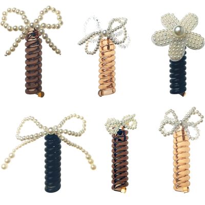 Colorful Telephone Wire Hair Bands, Various Butterfly Designs Telephone Wire Hair Bands, Spiral Hair Ties Phone Cord, Phone Cord Straight Spiral Hair Tie, Ponytail Holder Accessories (6PCS 04)