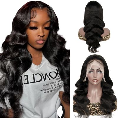 13x5 Lace Front Wigs Human Hair body wave Pre Bleached Knot Pre Plucked, Pre-Cut,150% density human hair wig, 100% Brazilian Virgin Human Hair, 13x5 Body wave HD Lace Front wigs (Natural Black, 20")