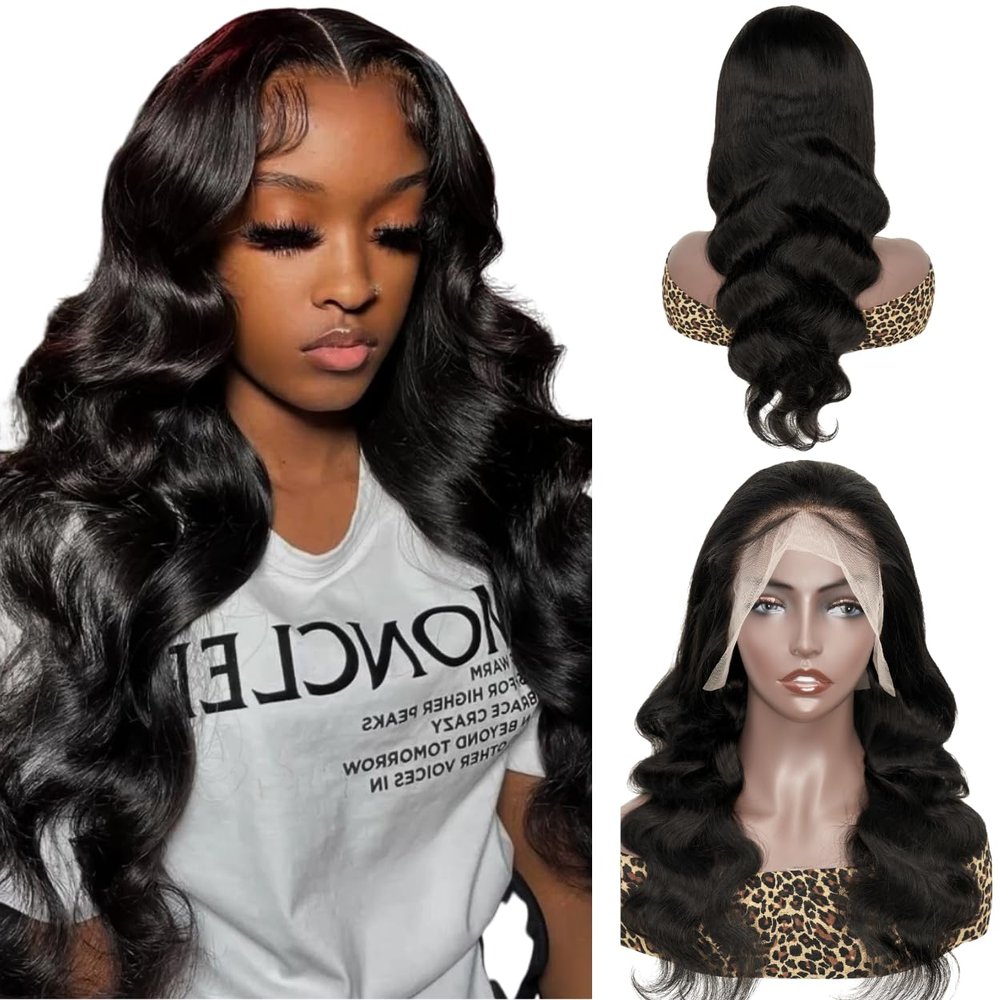 13x5 Lace Front Wigs Human Hair body wave Pre Bleached Knot Pre Plucked, Pre-Cut,150% density human hair wig, 100% Brazilian Virgin Human Hair, 13x5 Body wave HD Lace Front wigs (Natural Black, 20")