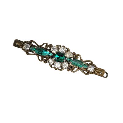 Antique Brass Vintage Style Rhinestone Filigree Barrette for Fine Hair Handmade Custom Colors