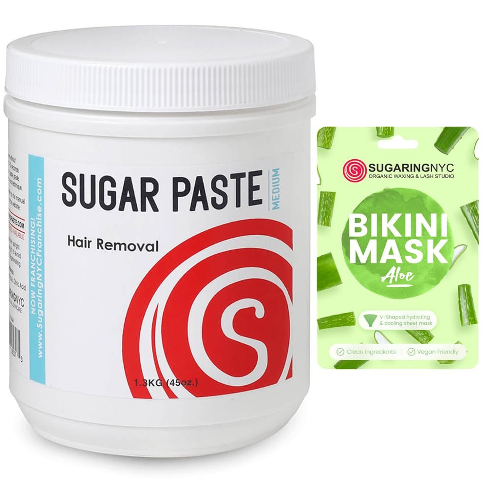 Generic Sugaring NYC Paste Medium Grade for Home Use + Sugaring NYC Aloe Sheet Mask for Bikini, 1.41 Pound (Pack of 2), Yellow