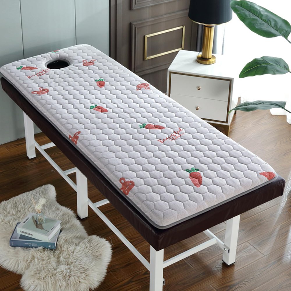 Thicken Memory Foam Latex Massage Bed Pad with Face Hole Spa Massage Table Pad Face Cradl Massage Table Mattress Topper with Elastic Band Non-Slip Lash Bed Cushion,F(3cm),190 * 70cm(R)