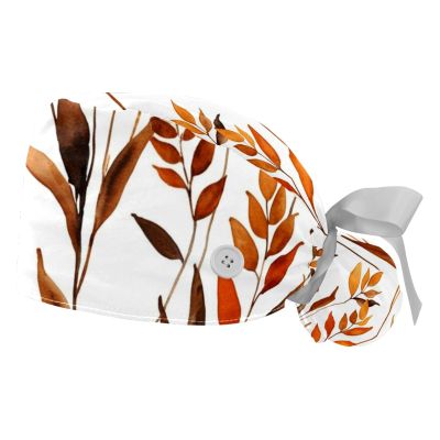 2 Pieces Scrub Caps Women Autumn Flowers Scrub Caps Women Ponytail Scrub Caps Surgical Women for Beauty Salon Multi