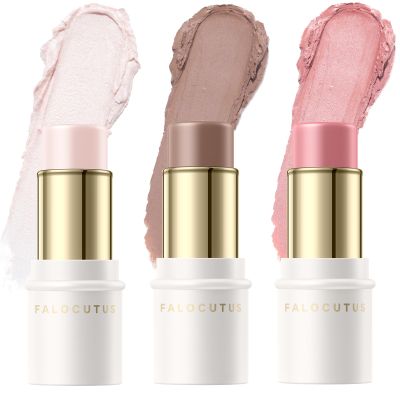 FALOCUTUS 3 Pcs FAIR-COOL Contour Stick Set,Cream Blush & Highlighter Bronzer Pen,Long Lasting & Smooth Natural Face Contouring Illuminator,Professional Makeup Kit for All Skin
