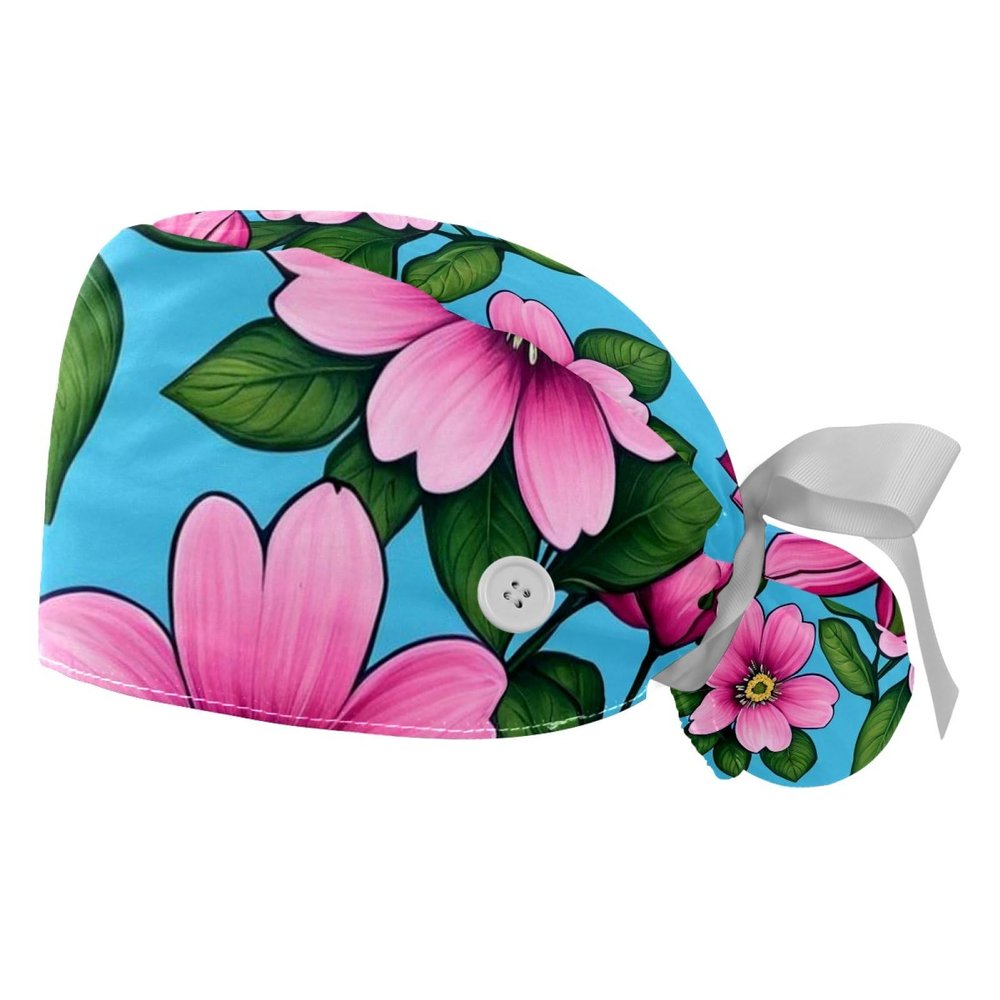 2 Pieces Scrub Caps Women Tropical Floral Scrub Caps Women Satin Lined Cute Scrub Caps Women for Beauty Salon Multi