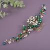 Teyglen Bride Crystal Wedding Hair Comb Flower Pearl Hair Piece Bridal Crystal Hair Comb Headband Green Rhinestone Headpiece Floral Hair Accessories for Women (Green) view 2