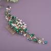 Teyglen Bride Crystal Wedding Hair Comb Flower Pearl Hair Piece Bridal Crystal Hair Comb Headband Green Rhinestone Headpiece Floral Hair Accessories for Women (Green) view 3