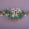 Teyglen Bride Crystal Wedding Hair Comb Flower Pearl Hair Piece Bridal Crystal Hair Comb Headband Green Rhinestone Headpiece Floral Hair Accessories for Women (Green) view 4