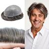 JUST HAIR Ultra Thin Skin 0.06mm Transparent PU Mens Toupee Real Human Hair All V-looped Invisible Hairline Hair Replacement System Hair Piece 6"x9" #330 Dark Brown with 30% Gray view 1