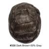 JUST HAIR Ultra Thin Skin 0.06mm Transparent PU Mens Toupee Real Human Hair All V-looped Invisible Hairline Hair Replacement System Hair Piece 6"x9" #330 Dark Brown with 30% Gray view 2