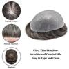 JUST HAIR Ultra Thin Skin 0.06mm Transparent PU Mens Toupee Real Human Hair All V-looped Invisible Hairline Hair Replacement System Hair Piece 6"x9" #330 Dark Brown with 30% Gray view 4