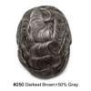 JUST HAIR Ultra Thin Skin 0.06mm Transparent PU Mens Toupee Real Human Hair All V-looped Invisible Hairline Hair Replacement System Hair Piece 7"x9" #250 Darkest Brown with 50% Gray view 2