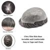 JUST HAIR Ultra Thin Skin 0.06mm Transparent PU Mens Toupee Real Human Hair All V-looped Invisible Hairline Hair Replacement System Hair Piece 7"x9" #250 Darkest Brown with 50% Gray view 4