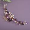 Teyglen Bride Crystal Wedding Hair Comb Flower Pearl Hair Piece Bridal Crystal Hair Comb Headband Purple Rhinestone Headpiece Floral Hair Accessories for Women (Purple) view 2