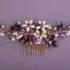 Teyglen Bride Crystal Wedding Hair Comb Flower Pearl Hair Piece Bridal Crystal Hair Comb Headband Purple Rhinestone Headpiece Floral Hair Accessories for Women (Purple) view 4
