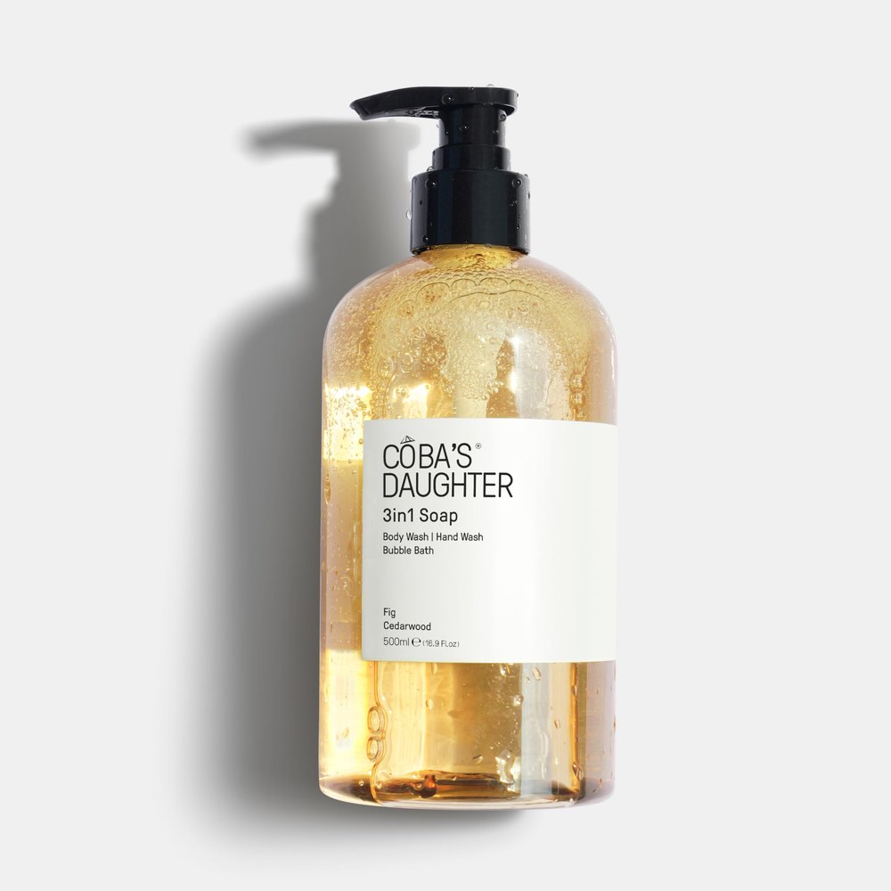 COBA'S DAUGHTER | 3in1 Bubble Bath, Body Wash & Hand Wash for Men and Women | Nourishing Fig & Cedarwood Scent Liquid Soap with Inulin & Seaweed Extract | Cleanses, Softens & Conditions Skin (16.9oz)