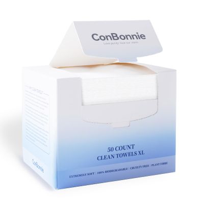 Conbonnie Clean Face Towels XL, 10"12" Biobased Facial Towels, Disposable Face Towelette, Makeup Remover Dry Wipes, Extra Thick and Soft for Skin Care, Clean Skin, 50 Count (1 Pack)