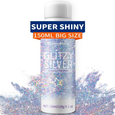 Elitles Made Hair Glitter Body Glitter Spray, 150ML Glitter Hairspray Holographic Silver Glitter Spray for Hair and Body, Hair Glitter for Kids Women, Body Shimmer Festival Makeup 4.2 Fl Oz