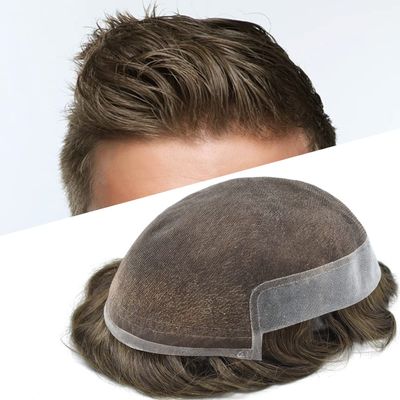 LYRICAL HAIR Toupee For Men Hair Replacement Systems Toupee Human Hair Piece Bleached Knots Natural Hairline6 * 9" 5# MEDIUM LIGHT BROWN-100% Light to medium density