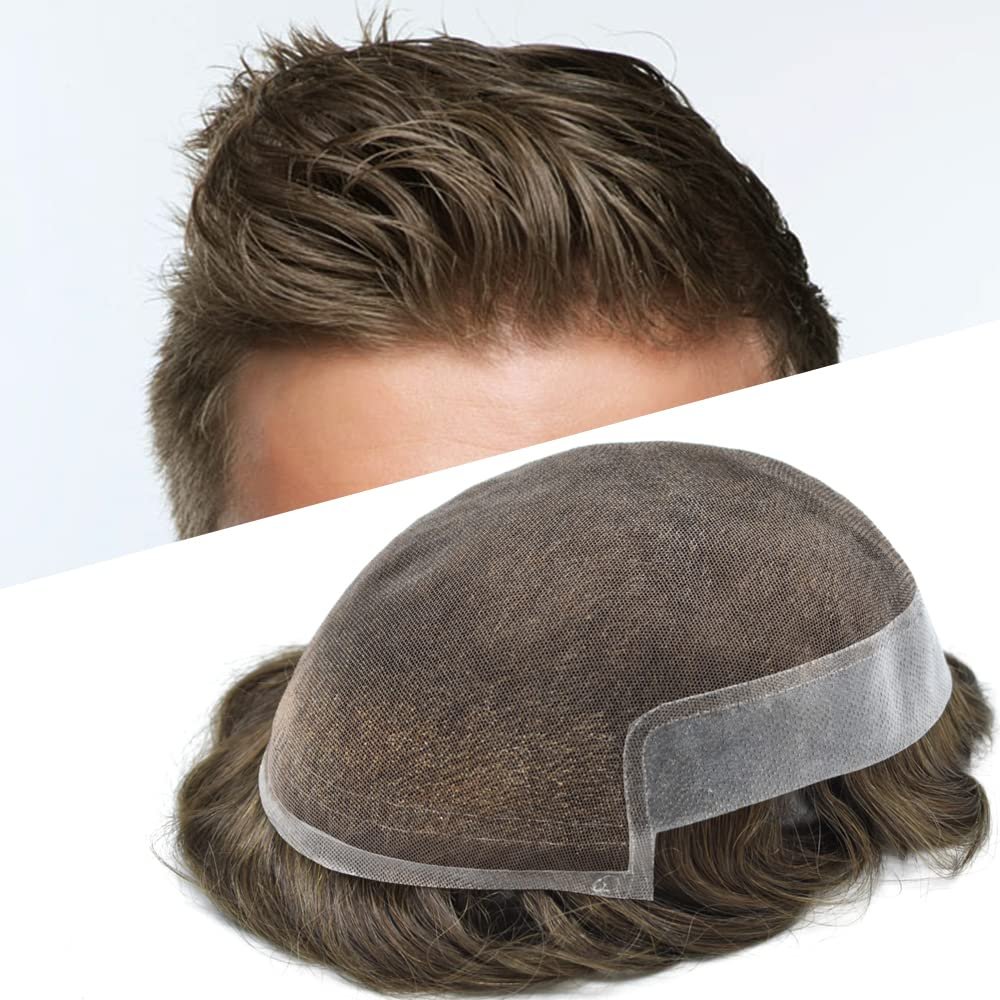LYRICAL HAIR Toupee For Men Hair Replacement Systems Toupee Human Hair Piece Bleached Knots Natural Hairline6 * 9" 5# MEDIUM LIGHT BROWN-100% Light to medium density