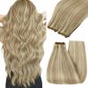 YoungSee Human Hair Sew in Extensions Blonde Highlight Hair Extensions Sew in Dark Ash Blonde Highlighted Light Blonde Weft Hair Extensions Human Hair Highlight Remy Hair 22Inch 100G view 1