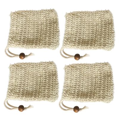 Beatifufu 4pcs Foaming Net Soap Storage Bags Bubble Maker Bag Facial Net Soap Holder Burlap Drawstring Wooden Beads Style