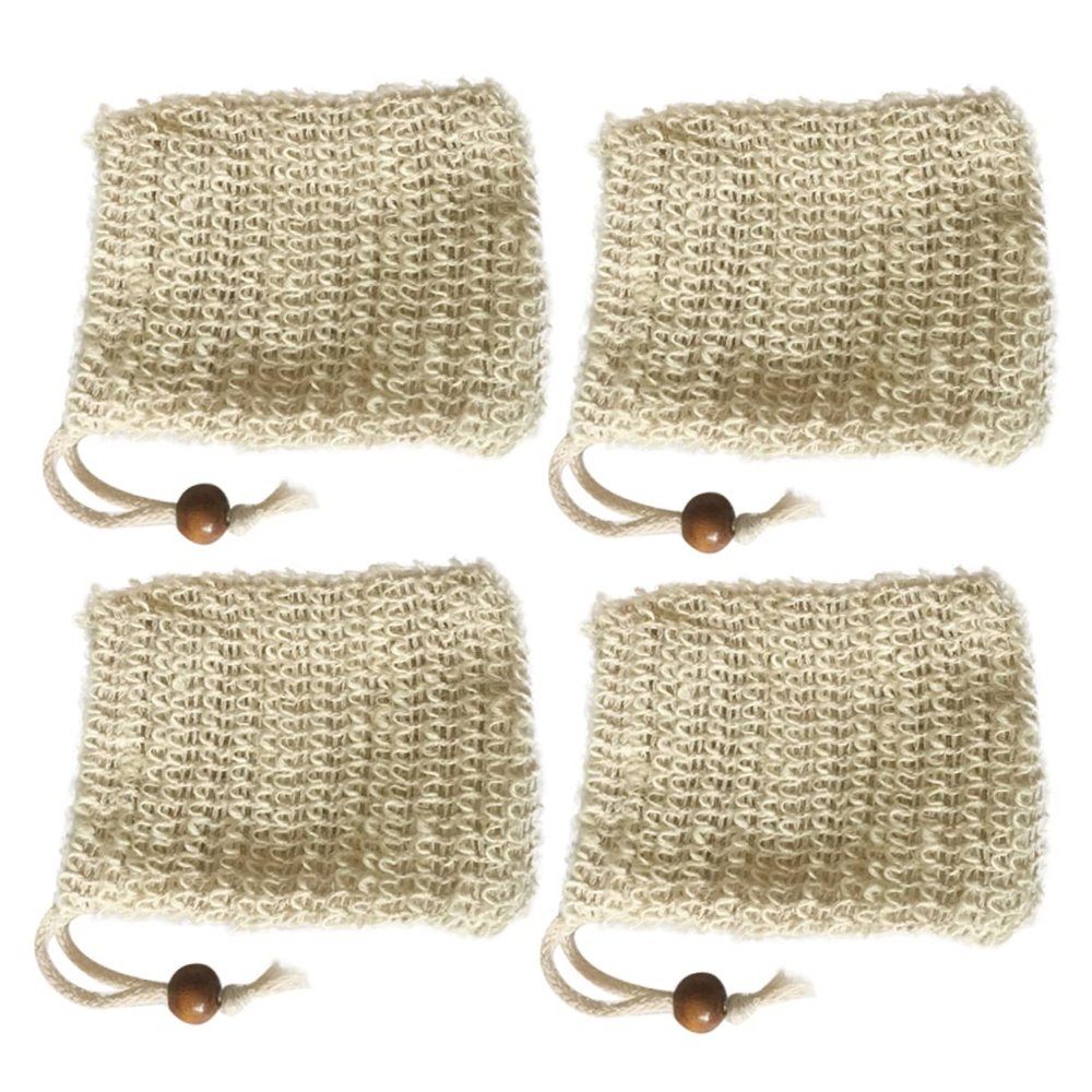 Beatifufu 4pcs Foaming Net Soap Storage Bags Bubble Maker Bag Facial Net Soap Holder Burlap Drawstring Wooden Beads Style