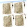 Beatifufu 4pcs Foaming Net Soap Storage Bags Bubble Maker Bag Facial Net Soap Holder Burlap Drawstring Wooden Beads Style view 2
