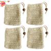 Beatifufu 4pcs Foaming Net Soap Storage Bags Bubble Maker Bag Facial Net Soap Holder Burlap Drawstring Wooden Beads Style view 3