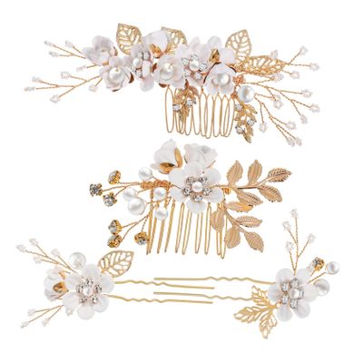 Baluue 1set Floral Hair Comb for Weddings Elegant Bridal Hair Accessories Rhinestones for Brides and Bridesmaids Handmade Side Combs for Special Occasions