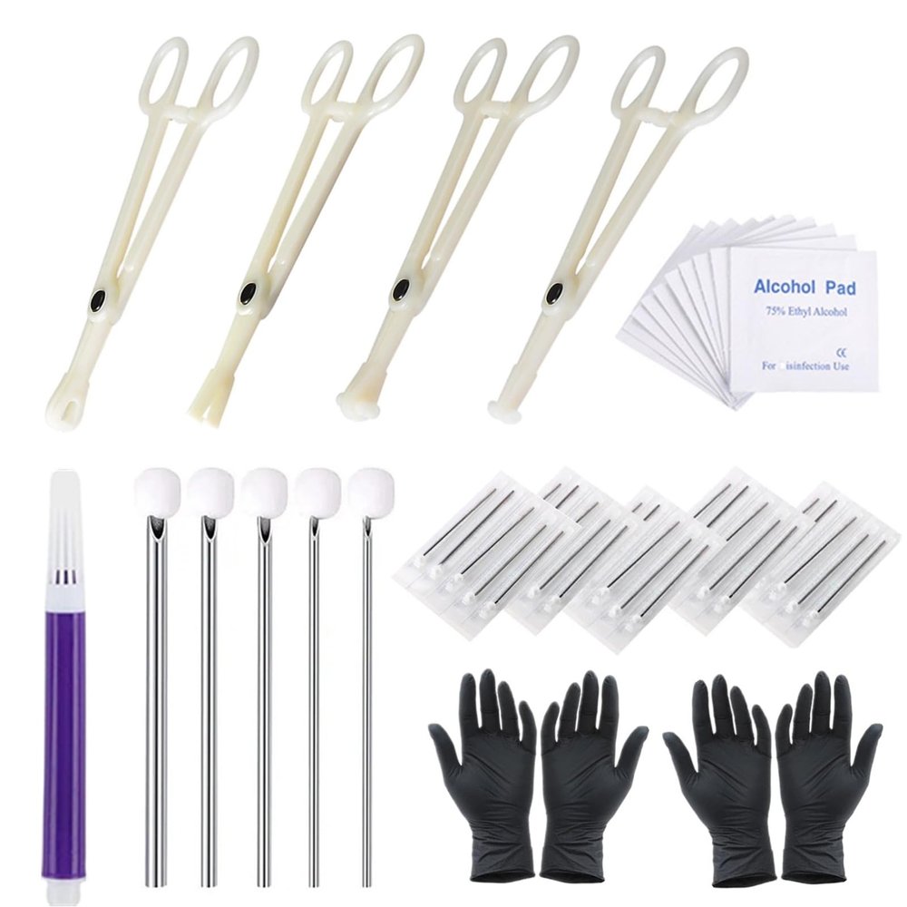 Body Piercing Kit - Yuelong 42pcs Piercing Needles Clamps Kit Mix Needles 12G 14G 16G 18G 20G with 4Pcs Piercing Clamps Forceps for Ear Nose Lip Septum Belly Nipple Body Piercing