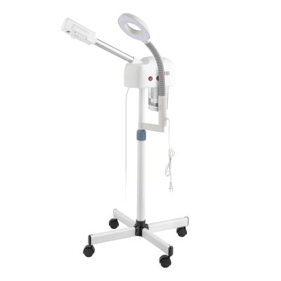 Professional Facial Steamer on Wheels,2 in 1 Face Steamer for Personal Skin Care Deep Cleaning,Esthetician Facial Steamer,with 3X Magnifying Lamp,for Spa, Salon and at Home Use (White)